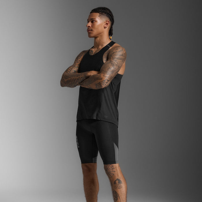 2XU Light Speed React Singlet | Black / Black Reflective | Mens