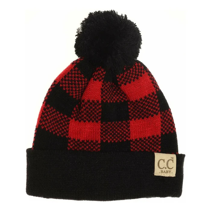 Baby Buffalo Plaid Pom Beanie