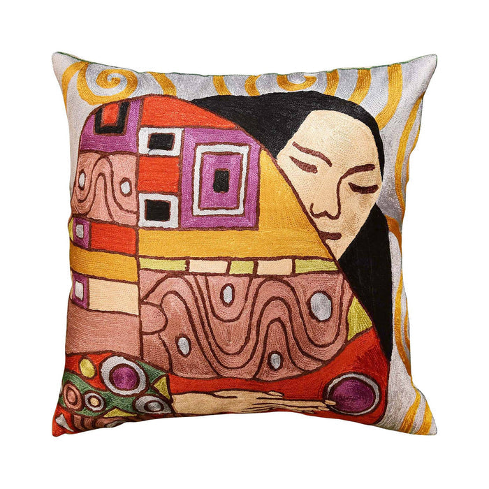 Klimt Embrace Decorative Pillow Cover Handembroidered Art Silk 18"x18" - KashmirDesigns