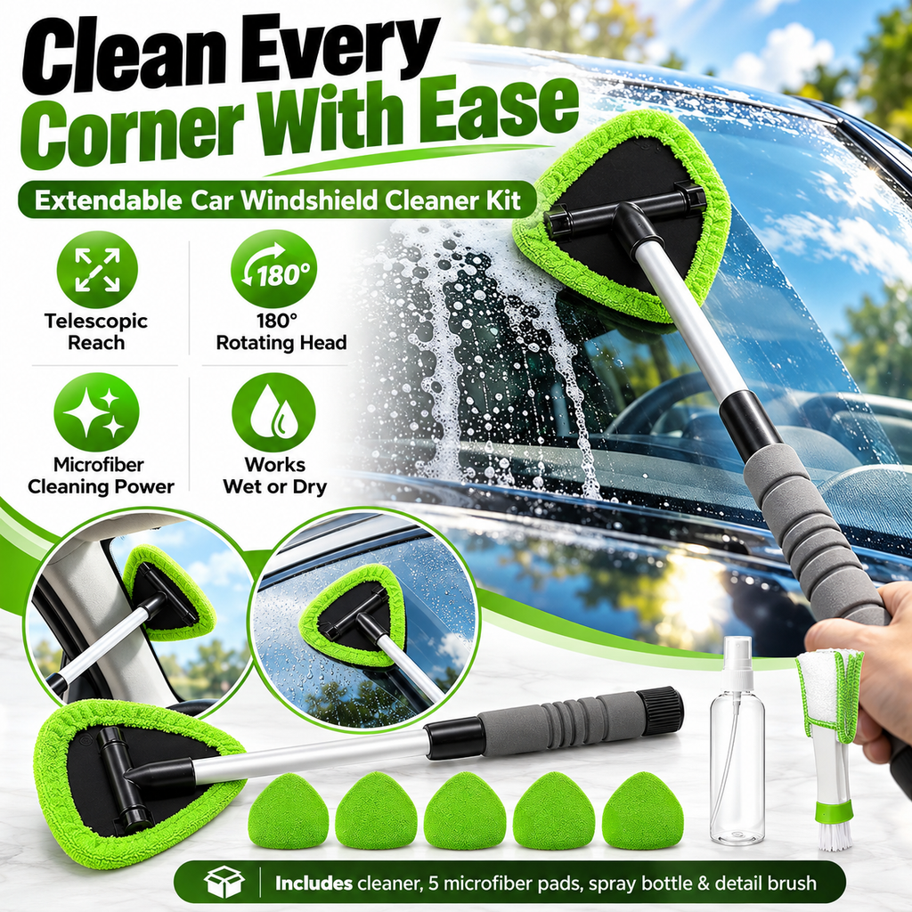 9-Piece Windshield Cleaning Kit – Extendable Car Window Cleaner for a Streak-Free Shine 🚗✨