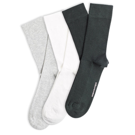 3-pack Originals Fine Rib Socks Forest Green / Grey / White