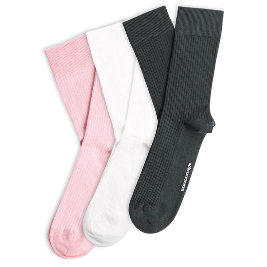 3-pack Originals Fine Rib Socks Forest Green / Pink / White