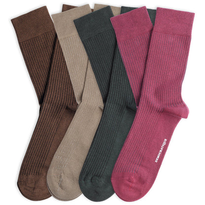 4-pack Originals Fine Rib Socks Brown/Khaki/Green/Bordeaux - Democratique Socks