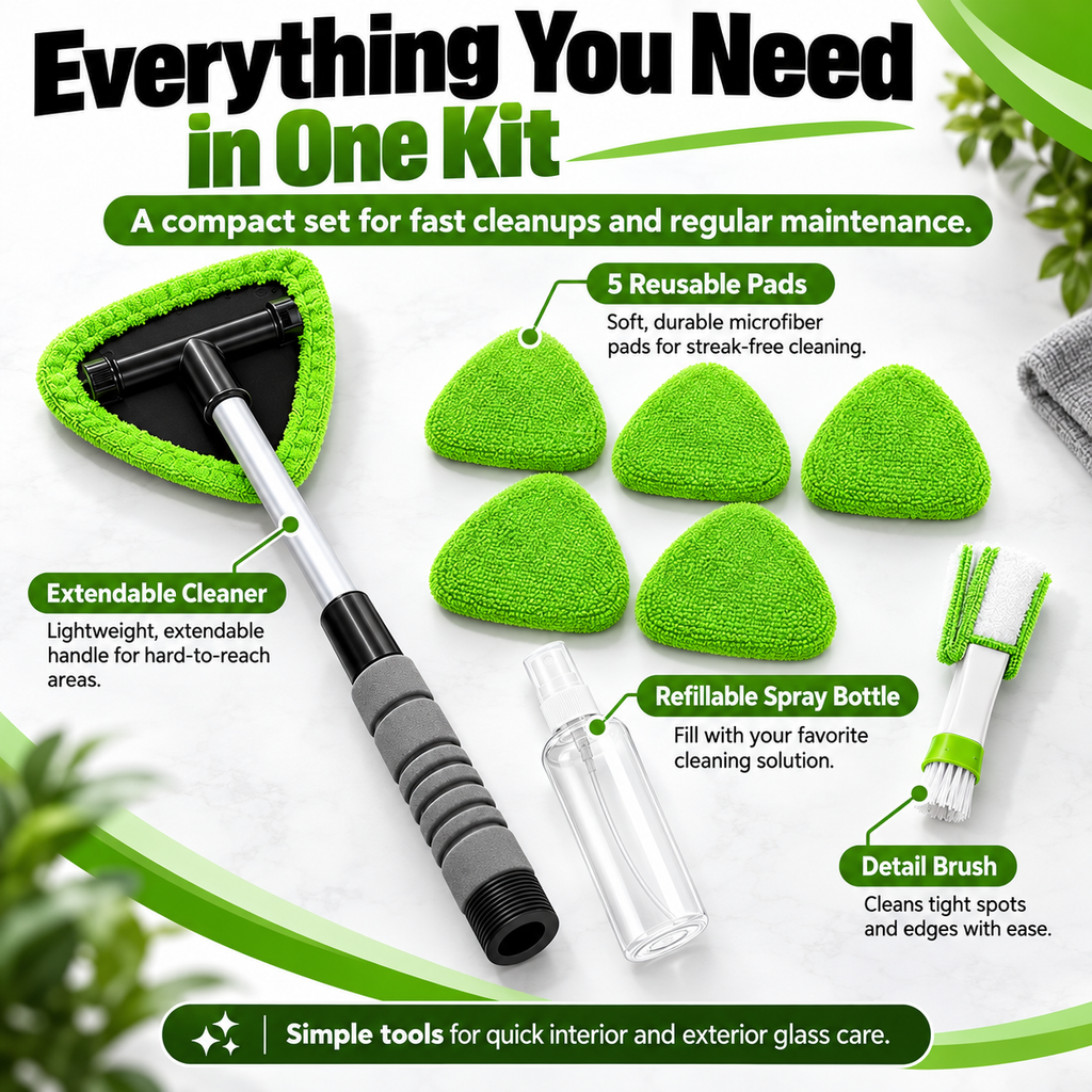 9-Piece Windshield Cleaning Kit – Extendable Car Window Cleaner for a Streak-Free Shine 🚗✨