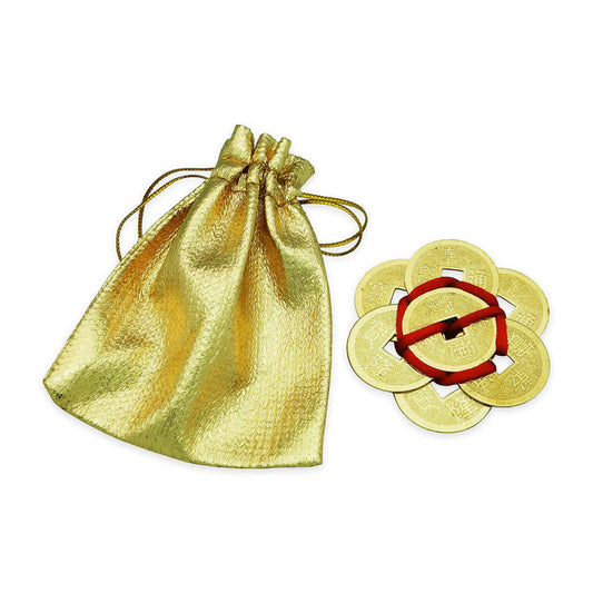8-Gold Chien Lung Coins w/ Gold Money Bag