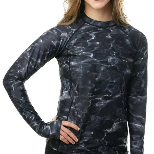 Aqua Design Womens UPF 50+ Rash Guard Long Sleeve Shirt - Black Waters
