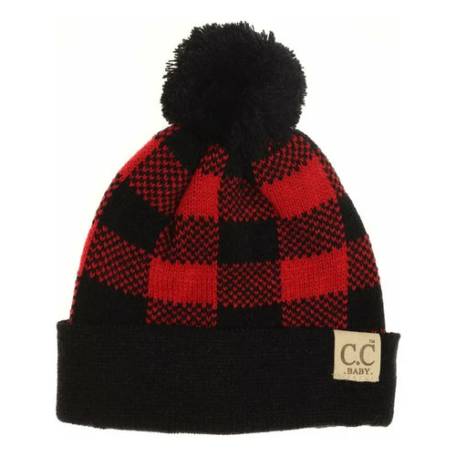 Baby  Buffalo Plaid Pom Beanie