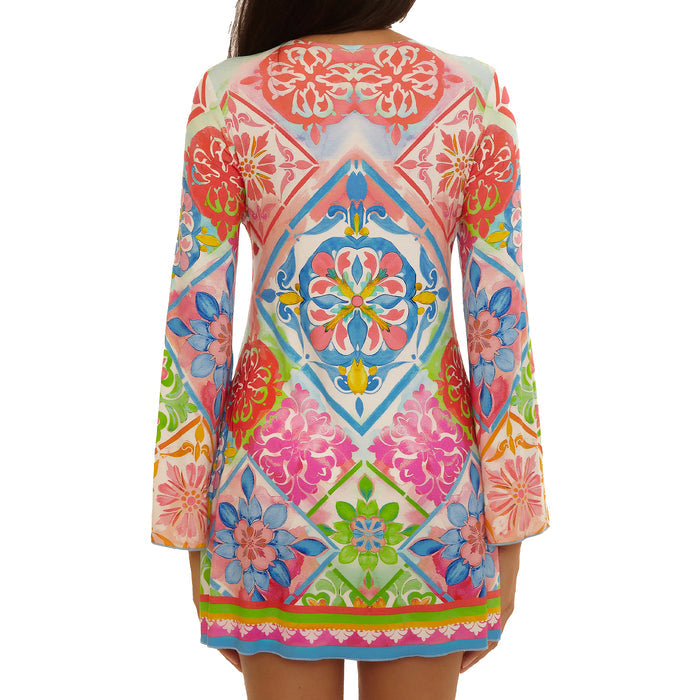 Becca Mijas Floral Tile Print Tunic Cover Up 1360671 Multi Back