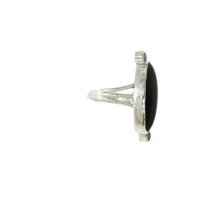 Black Obsidian and Mystic Topaz Sterling Silver Ring Size 7, Split Shank, Bezel-Set Oval Black Obsidian, Tube-Set Mystic Topaz