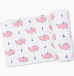 Bubbly Whales Swaddle Blanket-pink or blue