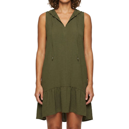 Cover Me Sleeveless Hooded Cover Up with Ruffle Hem 24052582 Khaki Front