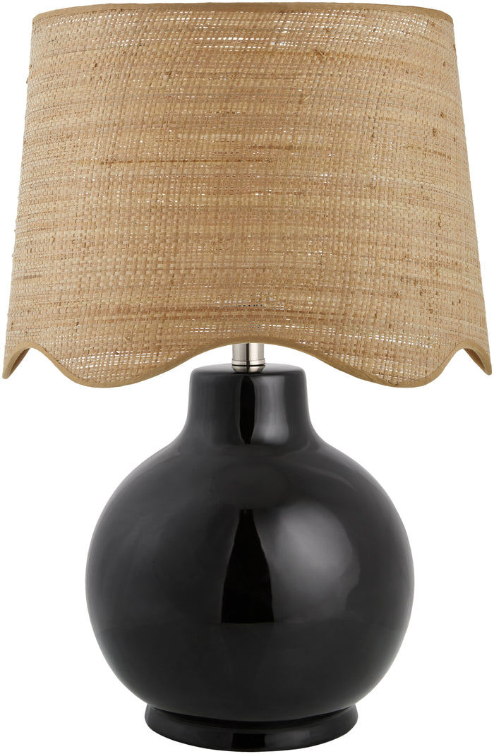 Maine Cottage Droplet Round Black Ceramic Table Lamp with Scallop Shade | Maine Cottage®