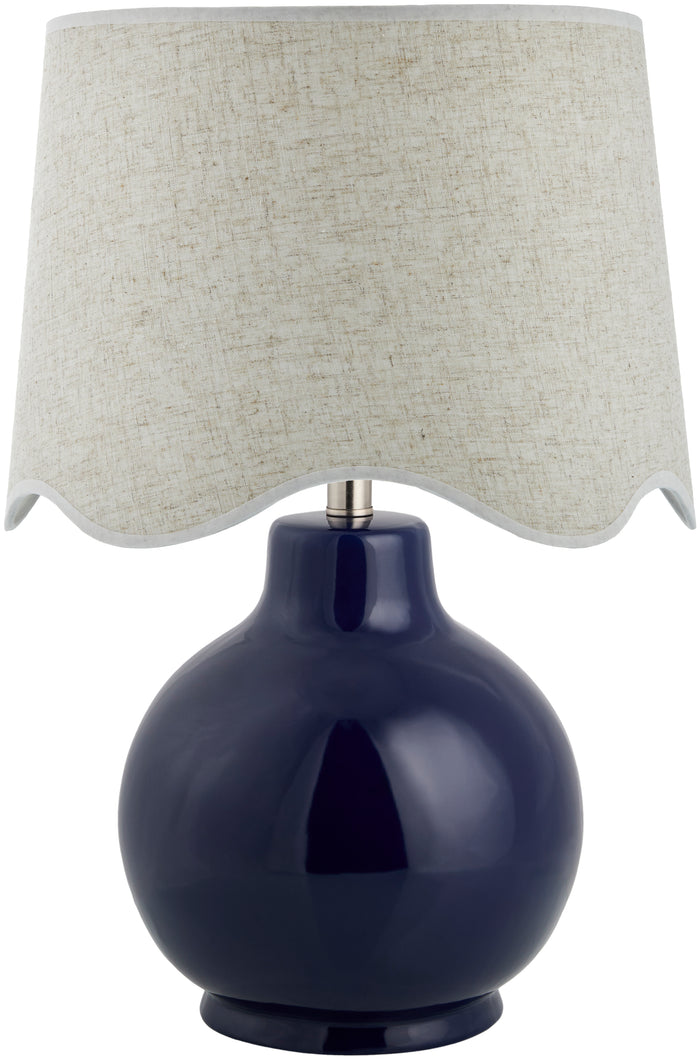 Maine Cottage Droplet Round Navy Ceramic Table Lamp with Scallop Shade | Maine Cottage®