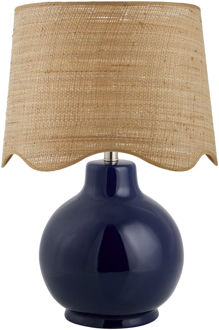 Maine Cottage Droplet Round Navy Ceramic Table Lamp with Scallop Shade | Maine Cottage®