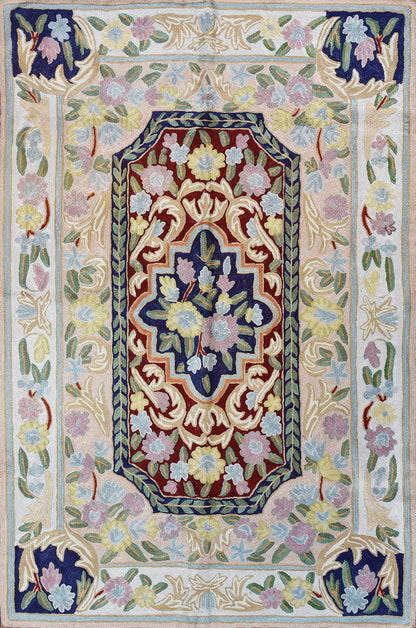 Floral 2ftx3ft Decorative Blue Red Handmade Wall Hanging Tapestry Rug Art Silk - KashmirDesigns