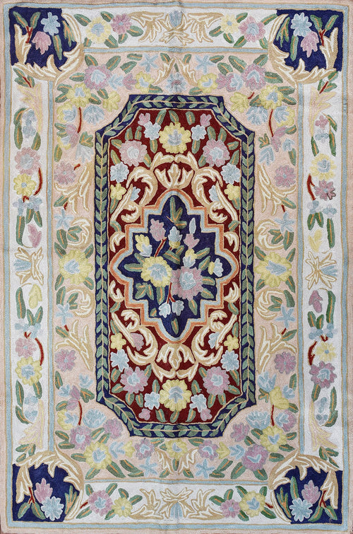 Floral 2ftx3ft Decorative Blue Red Handmade Wall Hanging Tapestry Rug Art Silk - KashmirDesigns