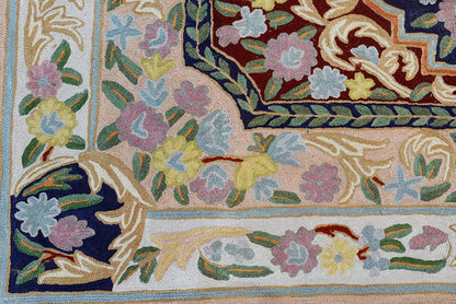 Floral 2ftx3ft Decorative Blue Red Handmade Wall Hanging Tapestry Rug Art Silk - KashmirDesigns