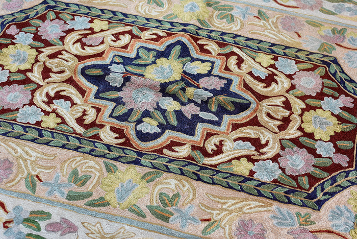 Floral 2ftx3ft Decorative Blue Red Handmade Wall Hanging Tapestry Rug Art Silk - KashmirDesigns