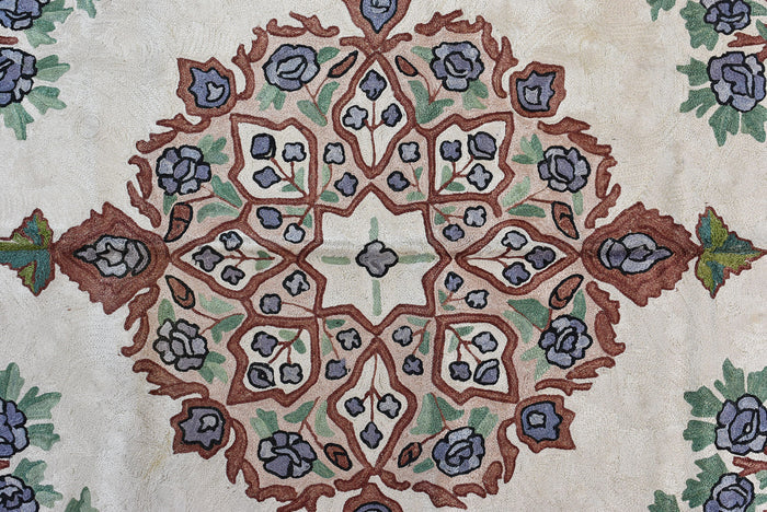 Floral 2ftx3ft Decorative Cream Handmade Wall Hanging Tapestry Rug Art Silk - KashmirDesigns