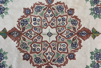 Floral 2ftx3ft Decorative Cream Handmade Wall Hanging Tapestry Rug Art Silk - KashmirDesigns