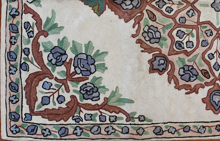 Floral 2ftx3ft Decorative Cream Handmade Wall Hanging Tapestry Rug Art Silk - KashmirDesigns