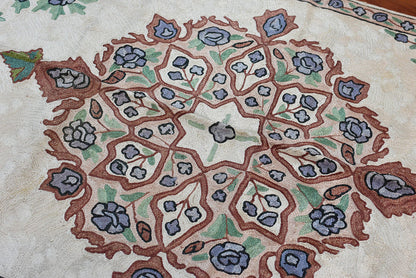 Floral 2ftx3ft Decorative Cream Handmade Wall Hanging Tapestry Rug Art Silk - KashmirDesigns