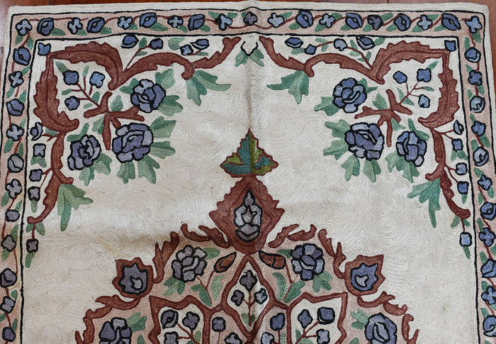 Floral 2ftx3ft Decorative Cream Handmade Wall Hanging Tapestry Rug Art Silk - KashmirDesigns