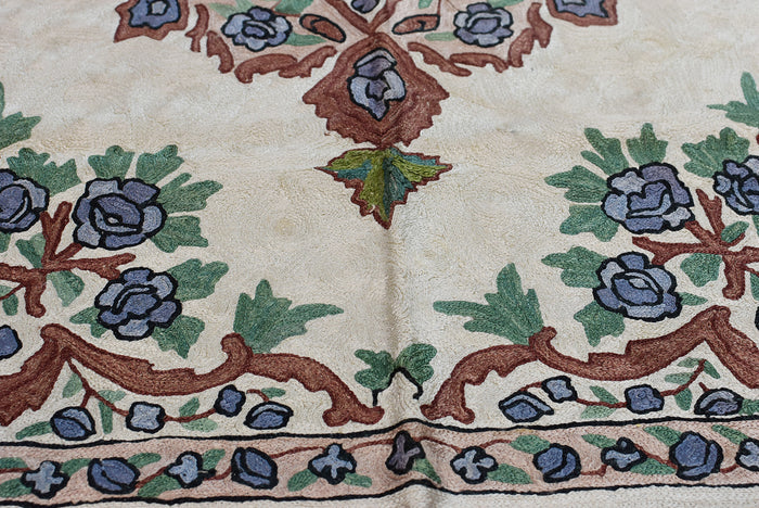 Floral 2ftx3ft Decorative Cream Handmade Wall Hanging Tapestry Rug Art Silk - KashmirDesigns