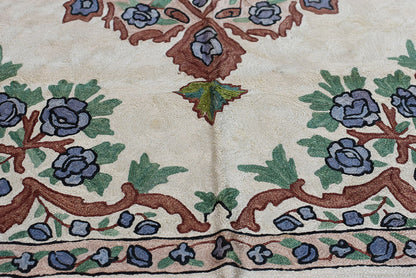 Floral 2ftx3ft Decorative Cream Handmade Wall Hanging Tapestry Rug Art Silk - KashmirDesigns