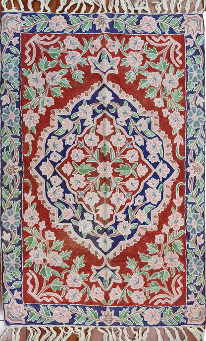 Floral 2ftx3ft Decorative Red Blue Handmade Wall Hanging Tapestry Rug Art Silk - KashmirDesigns