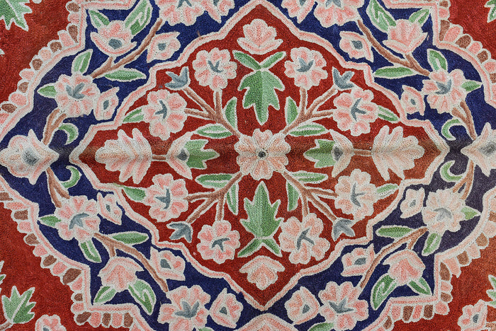 Floral 2ftx3ft Decorative Red Blue Handmade Wall Hanging Tapestry Rug Art Silk - KashmirDesigns