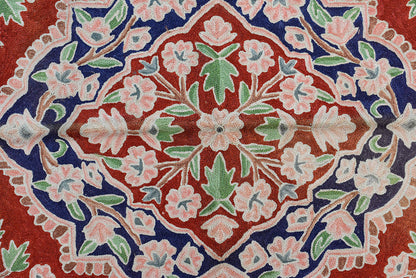 Floral 2ftx3ft Decorative Red Blue Handmade Wall Hanging Tapestry Rug Art Silk - KashmirDesigns