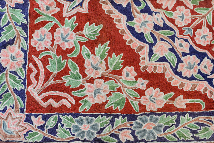 Floral 2ftx3ft Decorative Red Blue Handmade Wall Hanging Tapestry Rug Art Silk - KashmirDesigns