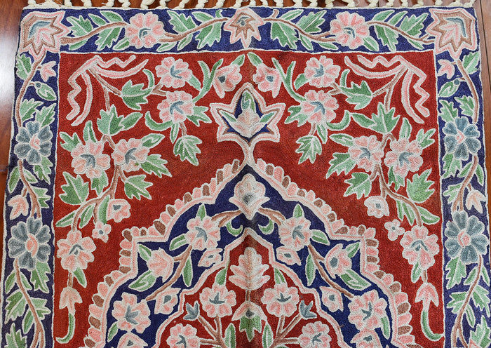 Floral 2ftx3ft Decorative Red Blue Handmade Wall Hanging Tapestry Rug Art Silk - KashmirDesigns