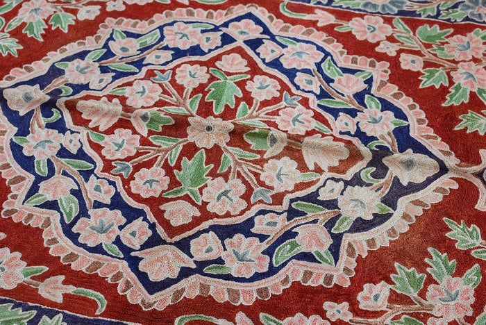 Floral 2ftx3ft Decorative Red Blue Handmade Wall Hanging Tapestry Rug Art Silk - KashmirDesigns