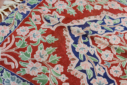 Floral 2ftx3ft Decorative Red Blue Handmade Wall Hanging Tapestry Rug Art Silk - KashmirDesigns