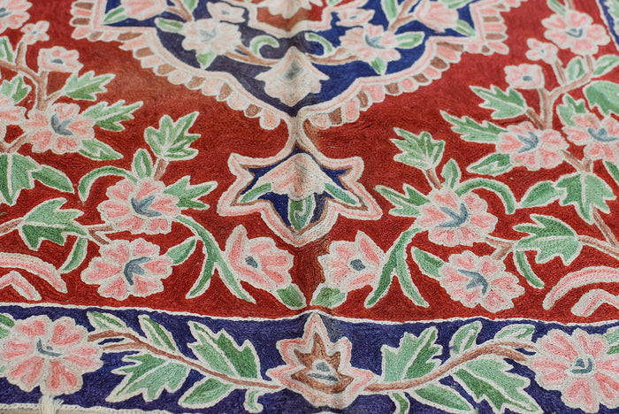 Floral 2ftx3ft Decorative Red Blue Handmade Wall Hanging Tapestry Rug Art Silk - KashmirDesigns