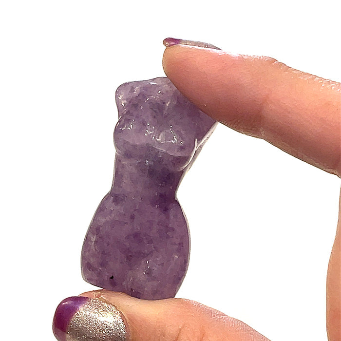 One lepidolite gemstone  mini female figure carving - new