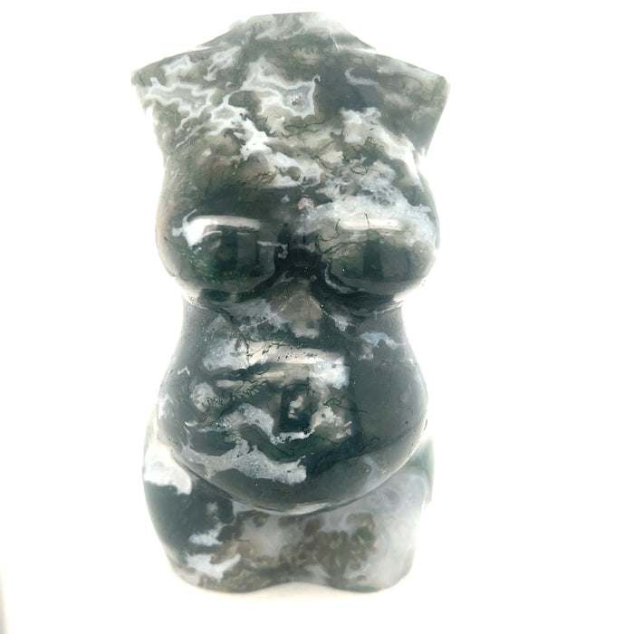 One Moss Agate gemstone pregnant woman figure carving