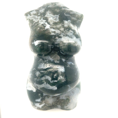 One Moss Agate gemstone pregnant woman figure carving