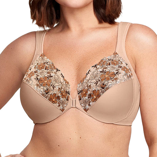 Glamorise Full-Figure Wonderwire Front Closure Bra 1245 Cafe Print Front
