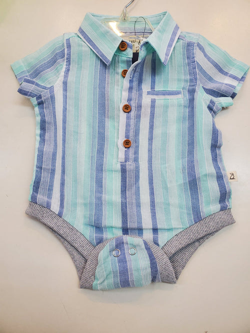 Helford-Blue/Seafoam Stripe Woven Onesie