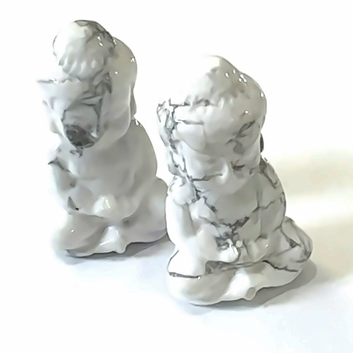 Howlite Gemstone Buddha grouping on white front overview