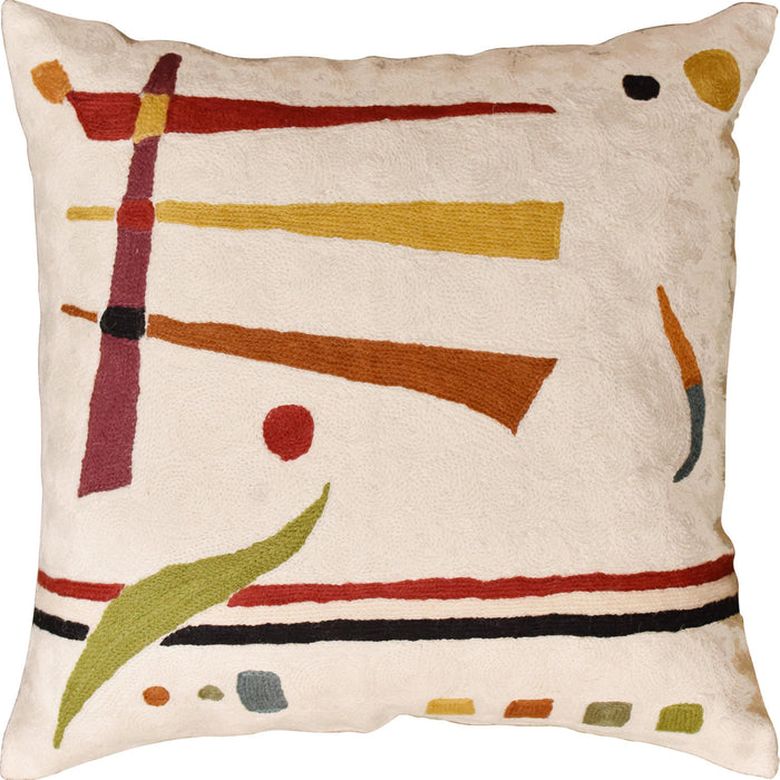 Kandinsky Off White Elements Accent Pillow Cover Handembroidered Wool 18"x18" - KashmirDesigns