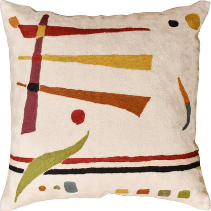 Kandinsky Off White Elements Accent Pillow Cover Handembroidered Wool 18"x18" - KashmirDesigns