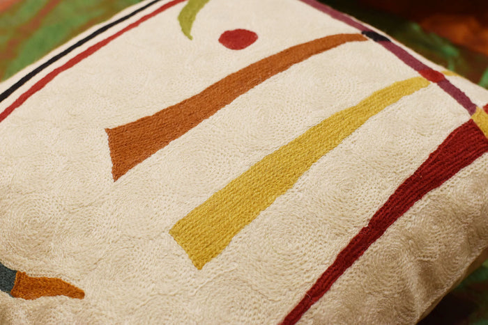 Kandinsky Off White Elements Accent Pillow Cover Handembroidered Wool 18"x18" - KashmirDesigns