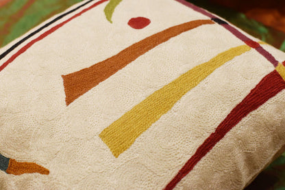 Kandinsky Off White Elements Accent Pillow Cover Handembroidered Wool 18"x18" - KashmirDesigns