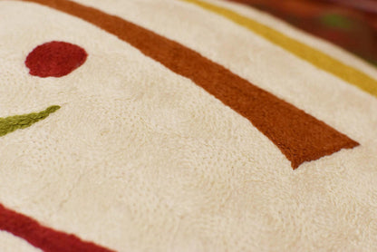 Kandinsky Off White Elements Accent Pillow Cover Handembroidered Wool 18"x18" - KashmirDesigns