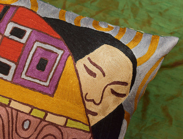 Klimt Embrace Decorative Pillow Cover Handembroidered Art Silk 18"x18" - KashmirDesigns