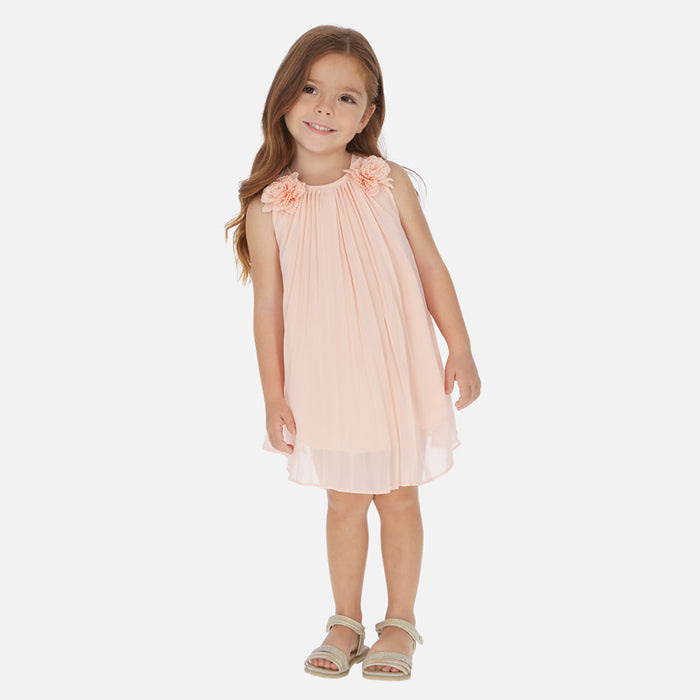 Melon Pleated Flower Dress